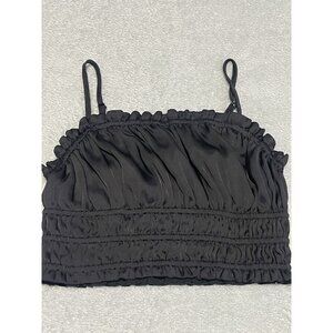 NWOT House Of Harlow Black Satin Ruched Stretch Crop Top XS